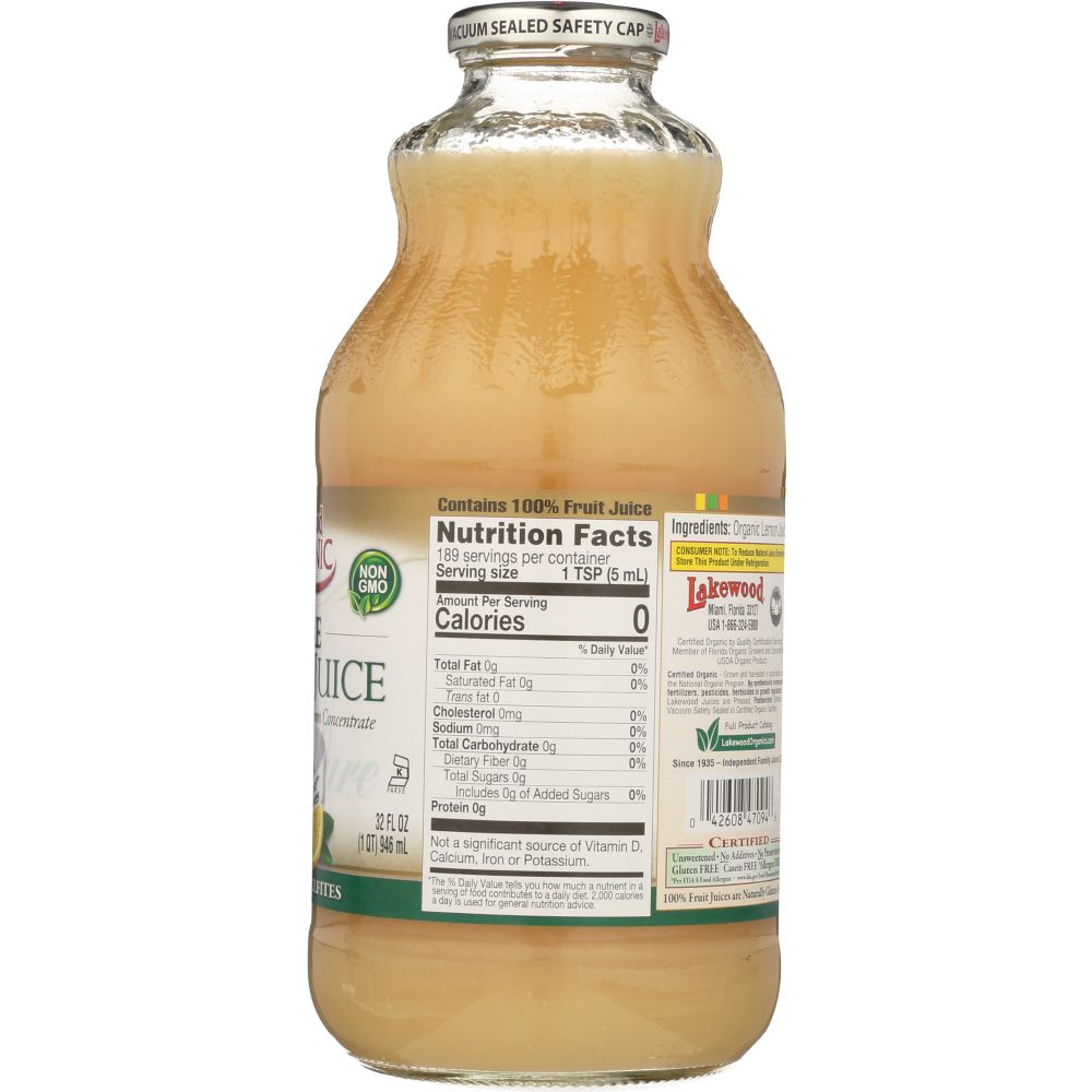 LAKEWOOD ORGANIC: Pure Lemon Juice, 32 oz