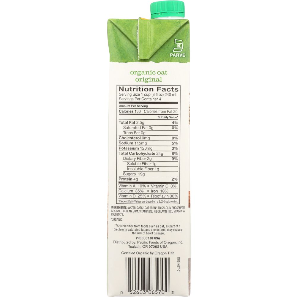 PACIFIC FOODS: Organic Oat Dairy Free Original Beverage, 32 oz