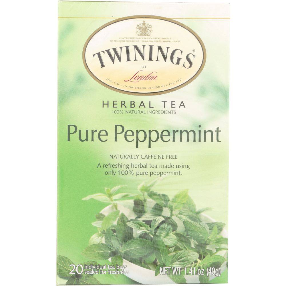 TWININGS OF LONDON: Pure Peppermint Tea Caffeine Free 20 Tea Bags, 1.41 Oz