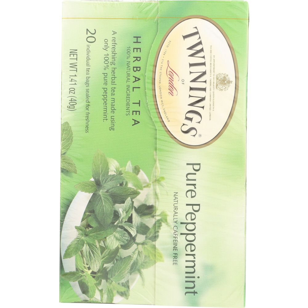 TWININGS OF LONDON: Pure Peppermint Tea Caffeine Free 20 Tea Bags, 1.41 Oz