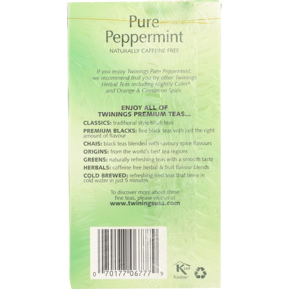 TWININGS OF LONDON: Pure Peppermint Tea Caffeine Free 20 Tea Bags, 1.41 Oz