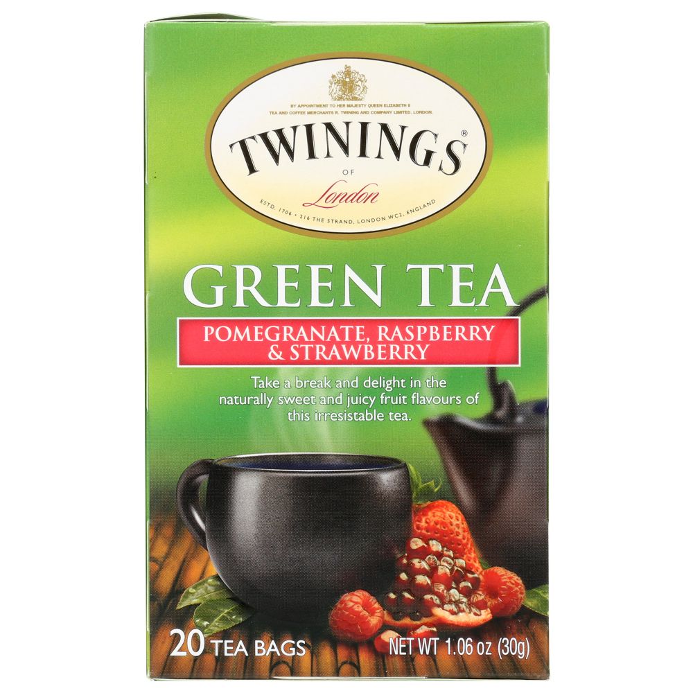 TWININGS OF LONDON: Green Tea Pomegranate Raspberry & Strawberry, 20 Tea Bags, 1.06 Oz