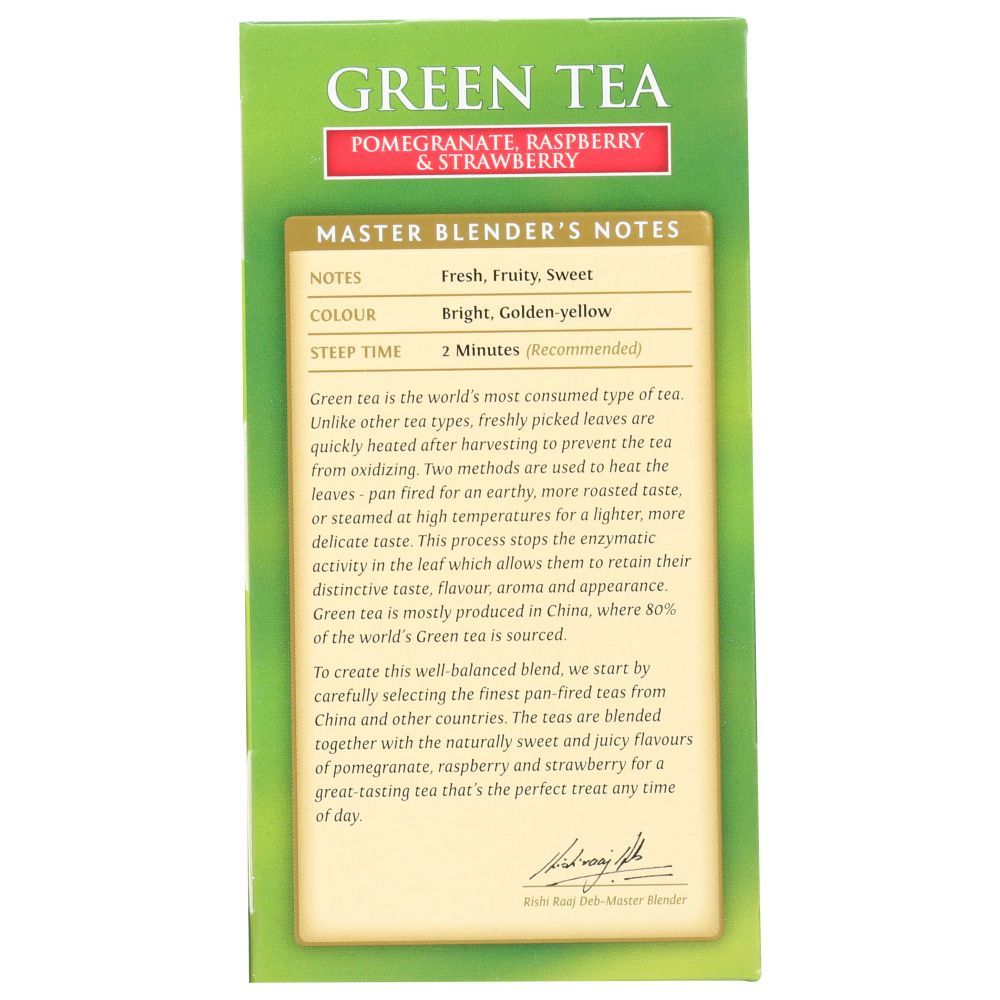 TWININGS OF LONDON: Green Tea Pomegranate Raspberry & Strawberry, 20 Tea Bags, 1.06 Oz