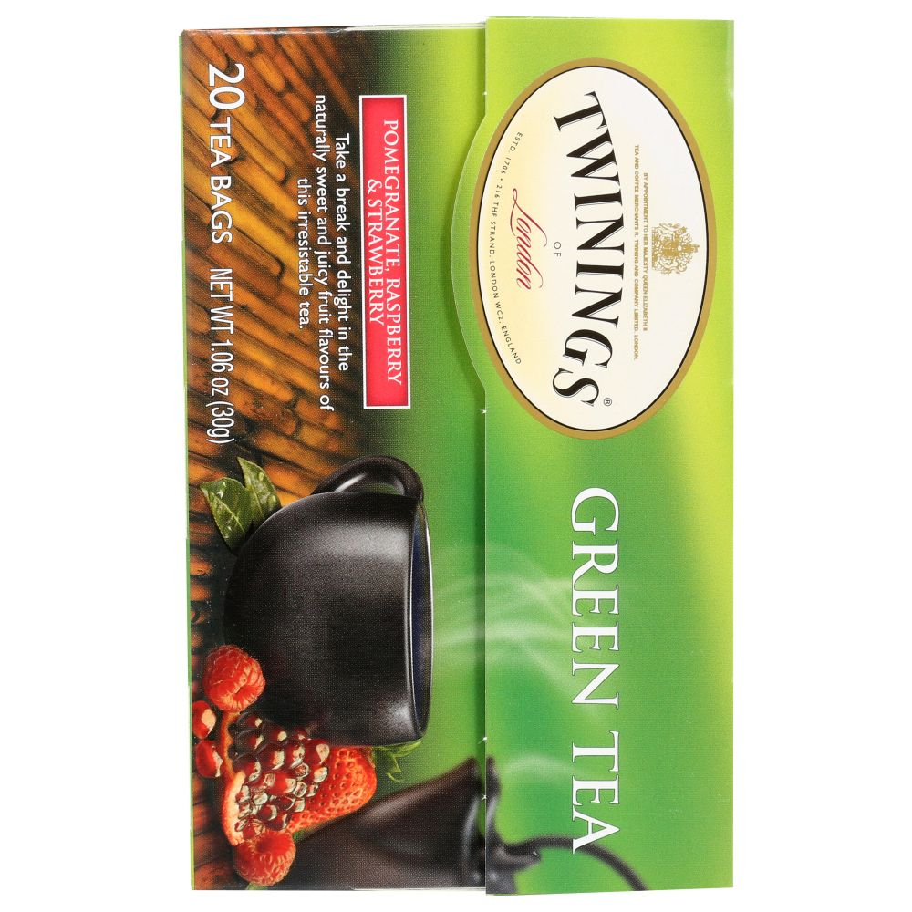 TWININGS OF LONDON: Green Tea Pomegranate Raspberry & Strawberry, 20 Tea Bags, 1.06 Oz