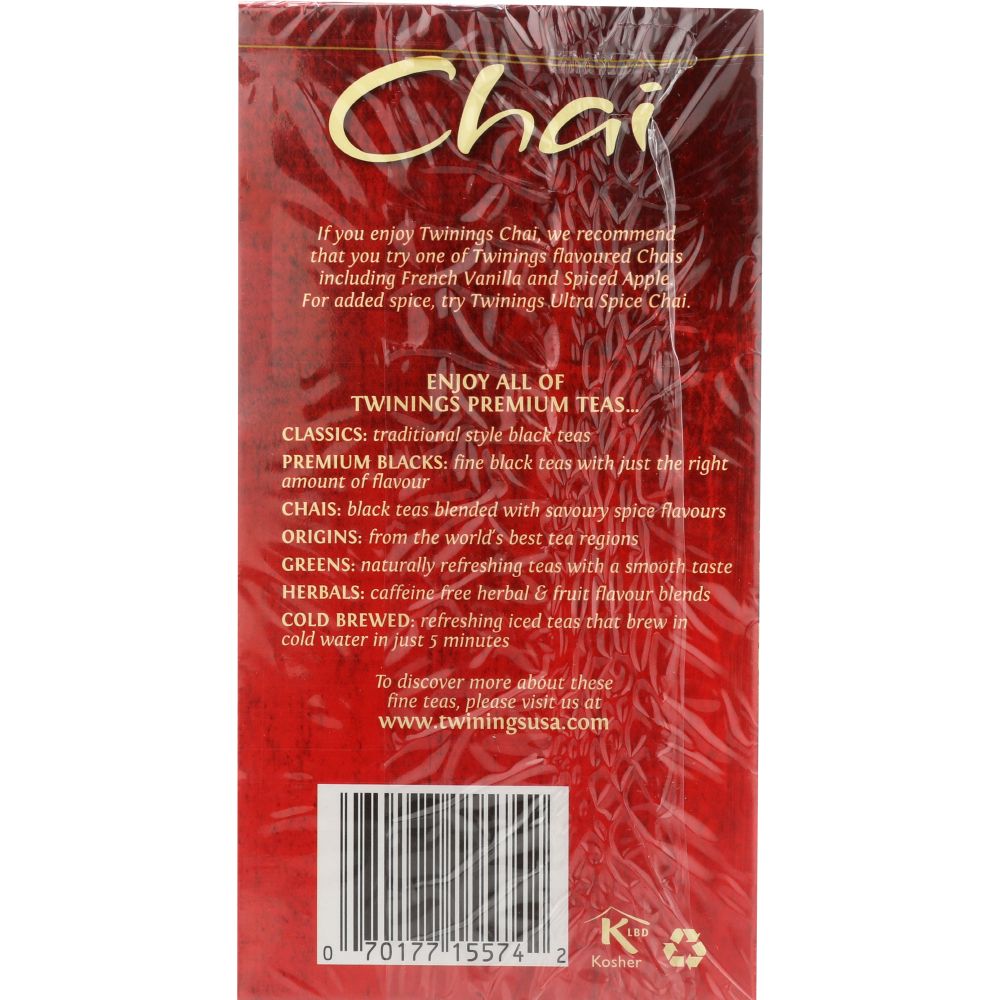 TWINING TEA: Tea Chai Tea 100% Natural Ingredients, 20 Tea Bags, 1.41 oz