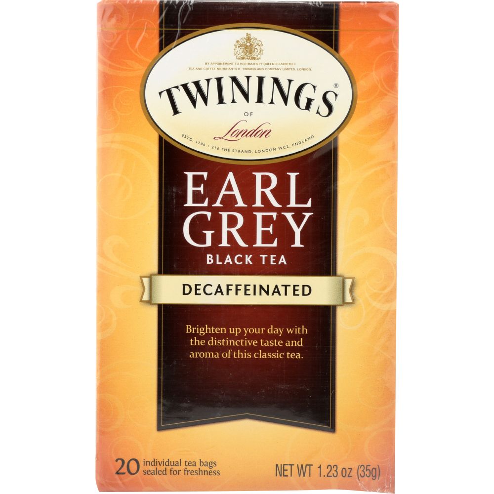 TWININGS OF LONDON: Classics Earl Grey Naturally Decaffeinated, 20 Tea Bags, 1.23 oz