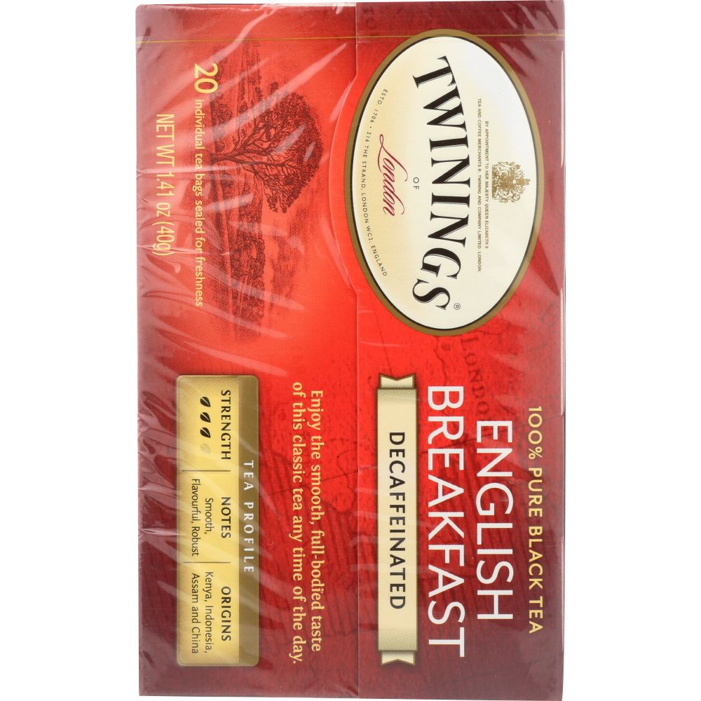 TWININGS OF LONDON: Classics English Breakfast Tea Naturally Decaffeinated, 20 Tea Bags, 1.41 oz