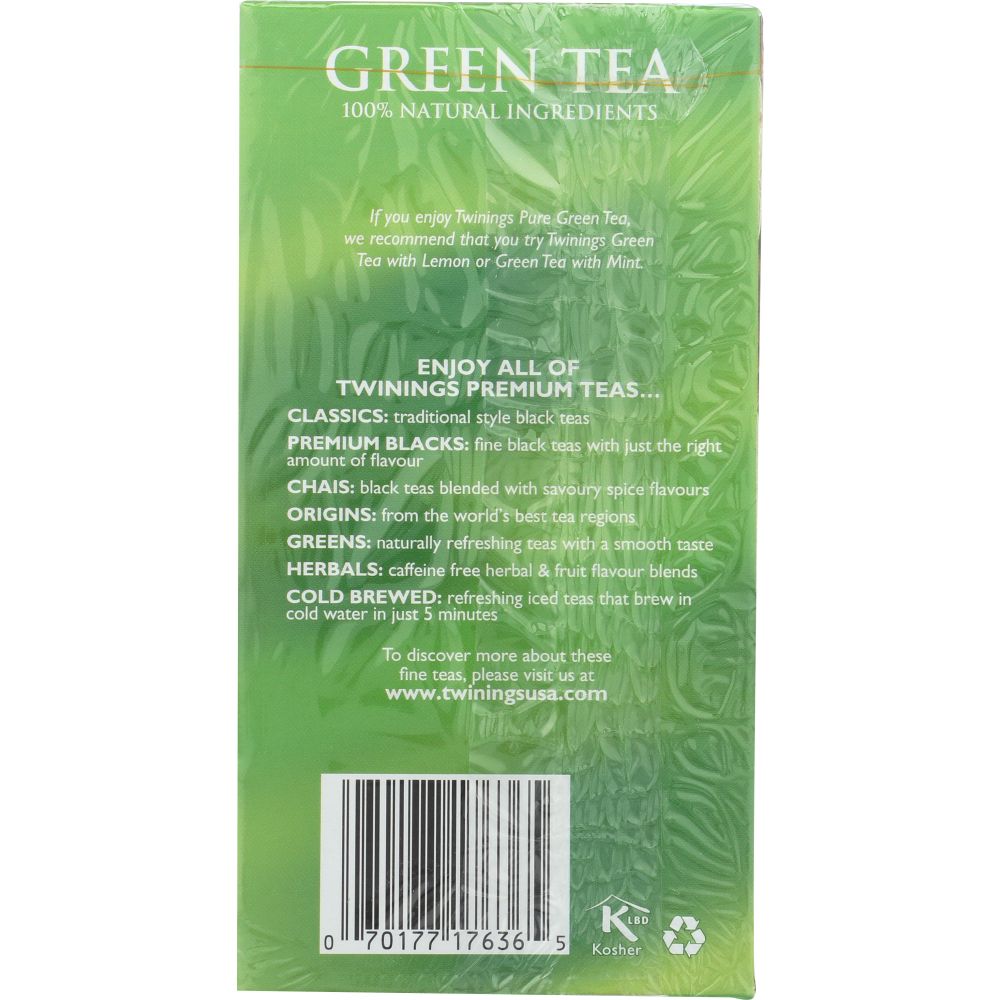 TWININGS OF LONDON: Tea Green Tea Light Flavour Strength, 20 Tea Bags, 1.41 Oz