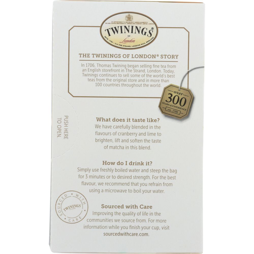 TWINING TEA: Energize Cranberry & Lime Green Tea with Matcha, 18 bg