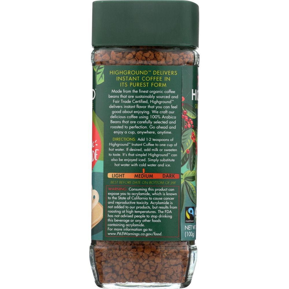 HIGHGROUND: Coffee Instant Decaf Organic, 3.53 oz