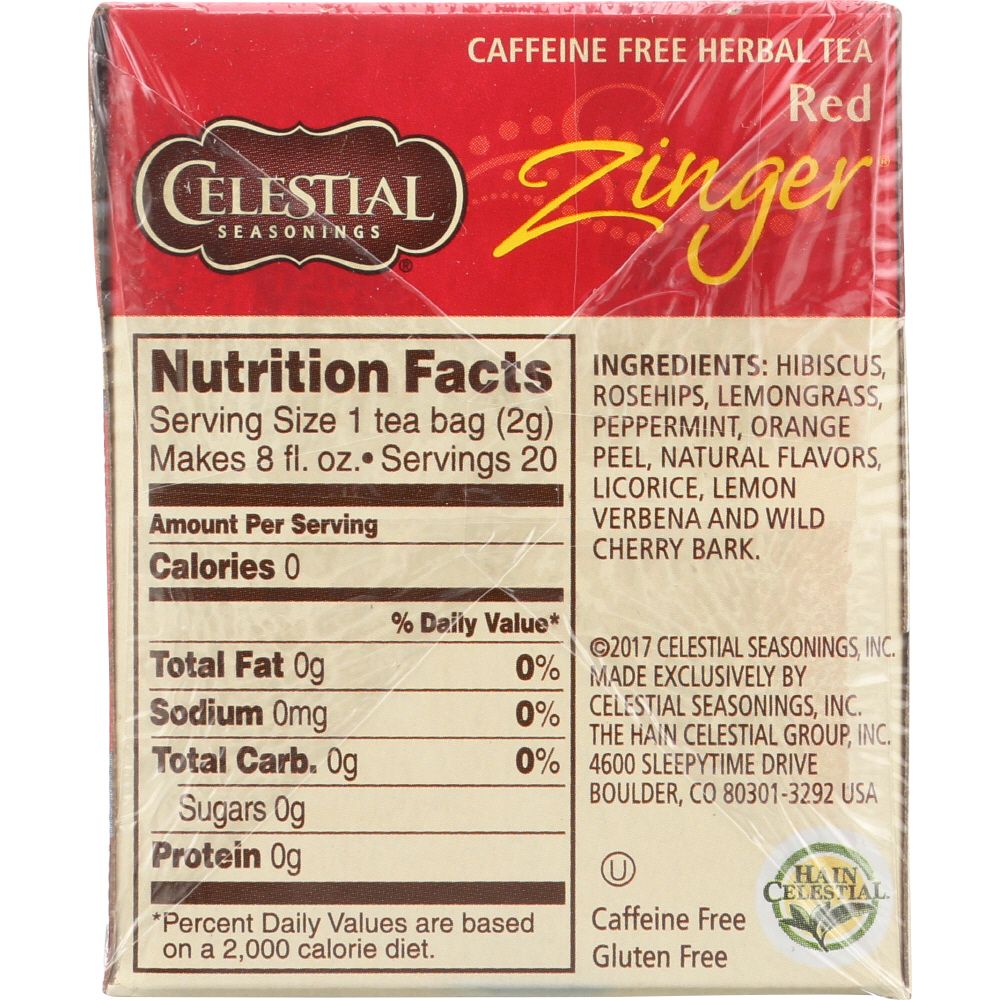 CELESTIAL SEASONINGS: Red Zinger Herbal Tea Caffeine Free, 20 bg