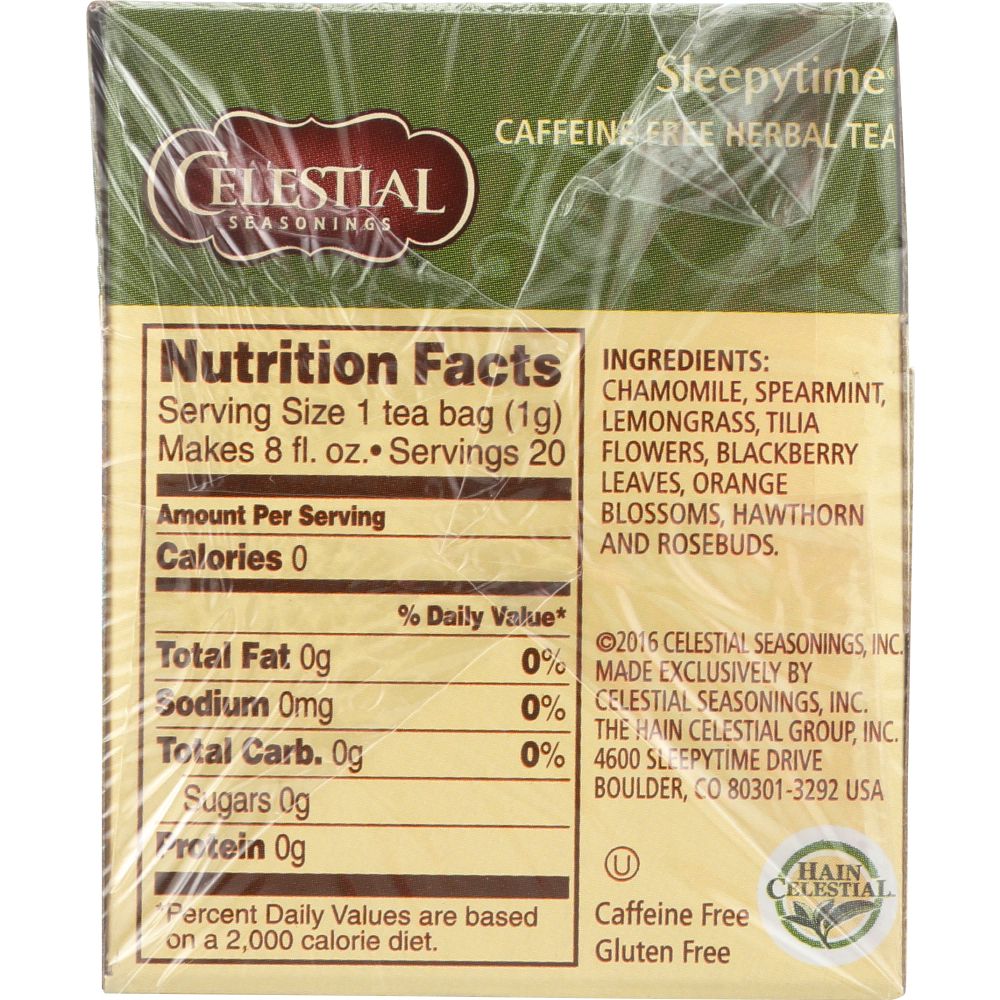 CELESTIAL SEASONINGS: Sleepytime Herbal Tea Caffeine Free 20 Tea Bag, 1 oz