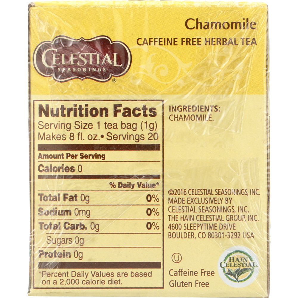 CELESTIAL SEASONINGS: Chamomile Herbal Tea Caffeine Free 20 Tea Bags, 0.9 oz