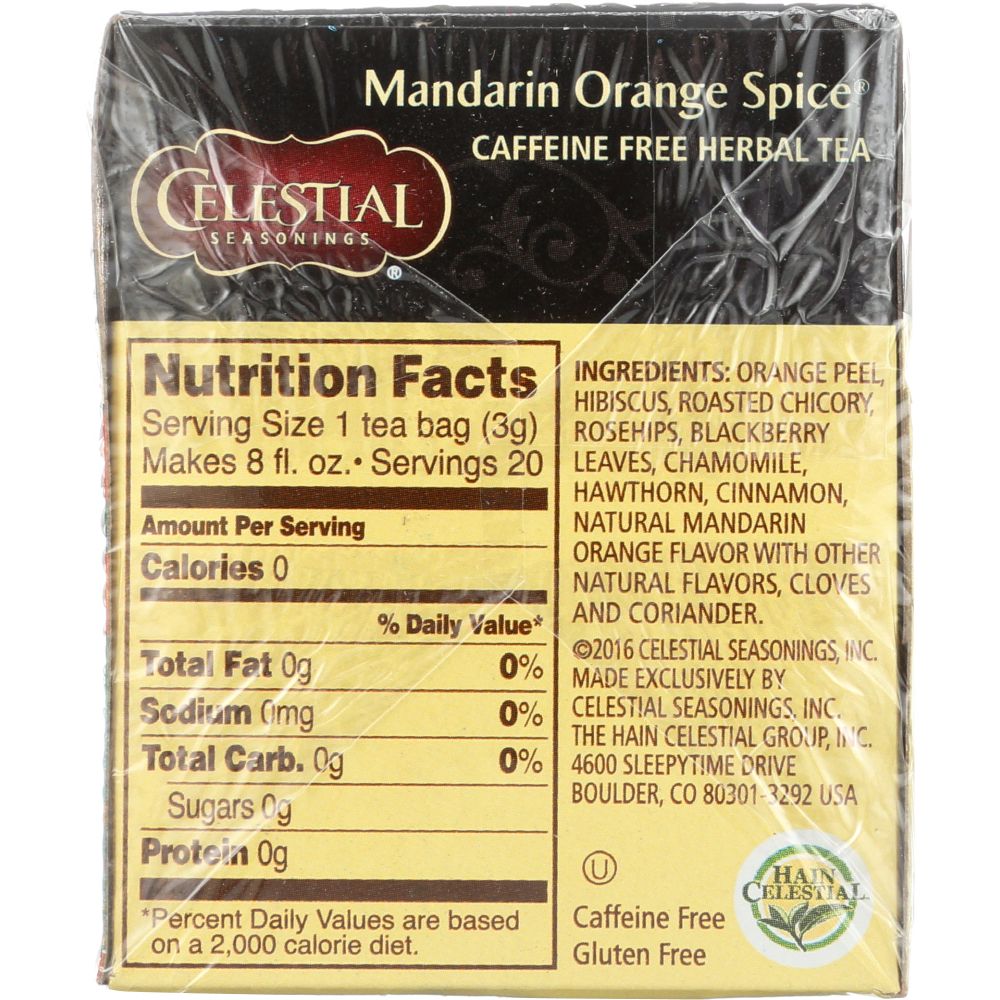 CELESTIAL SEASONINGS: Mandarin Orange Spice Herbal Tea Caffeine Free, 20 bg