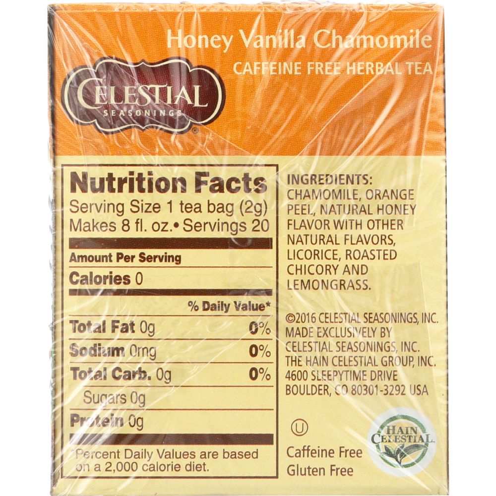 CELESTIAL SEASONINGS: Honey Vanilla Chamomile Herbal Tea Caffeine Free, 20 bags