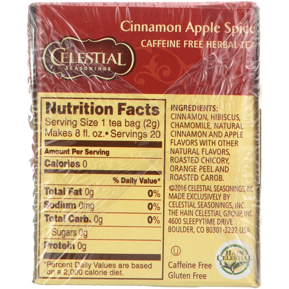 CELESTIAL SEASONINGS: Cinnamon Apple Spice Herbal Tea Caffeine Free 20 Tea Bags, 1.7 oz