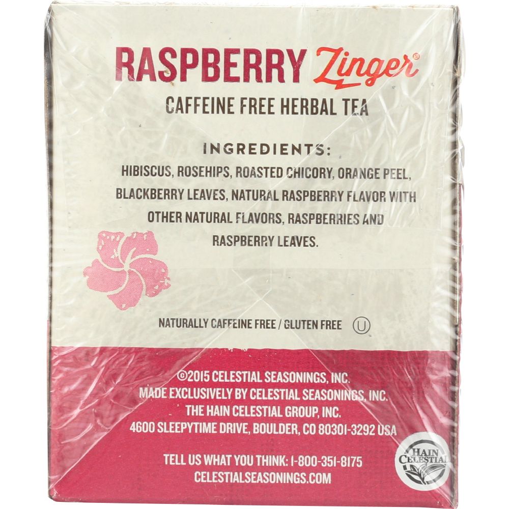 CELESTIAL SEASONINGS: Raspberry Zinger Herbal Tea Caffeine 20 Tea Bags, 1.6 oz