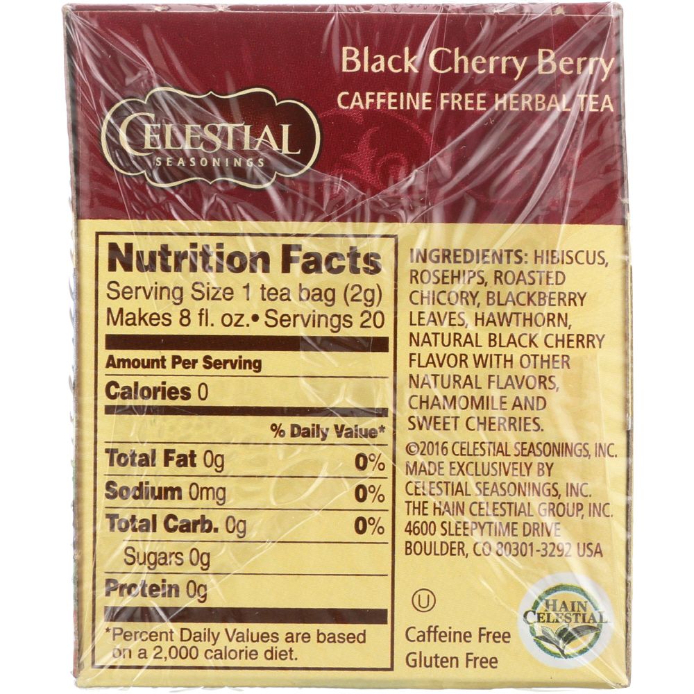 CELESTIAL SEASONINGS: Black Cherry Berry Herbal Tea Caffeine Free, 20 bg