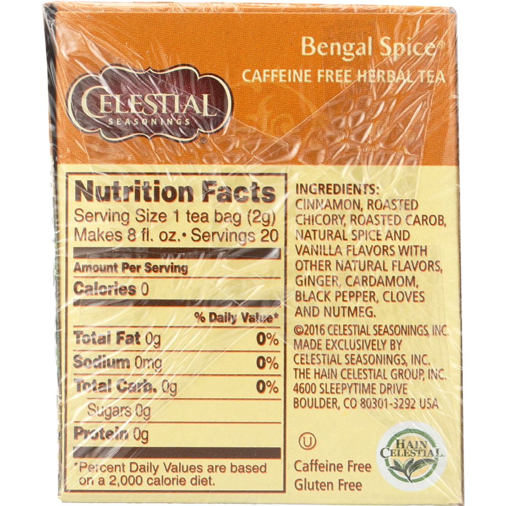 CELESTIAL SEASONINGS: Bengal Spice Caffeine Free Herbal Tea 20 Tea Bags, 1.7 oz