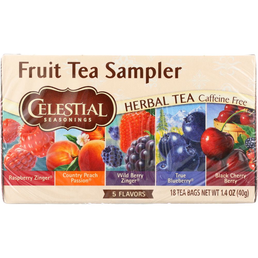 CELESTIAL SEASONINGS: Fruit Tea Sampler Herbal Tea Caffeine Free 18 Tea Bags, 1.4 oz