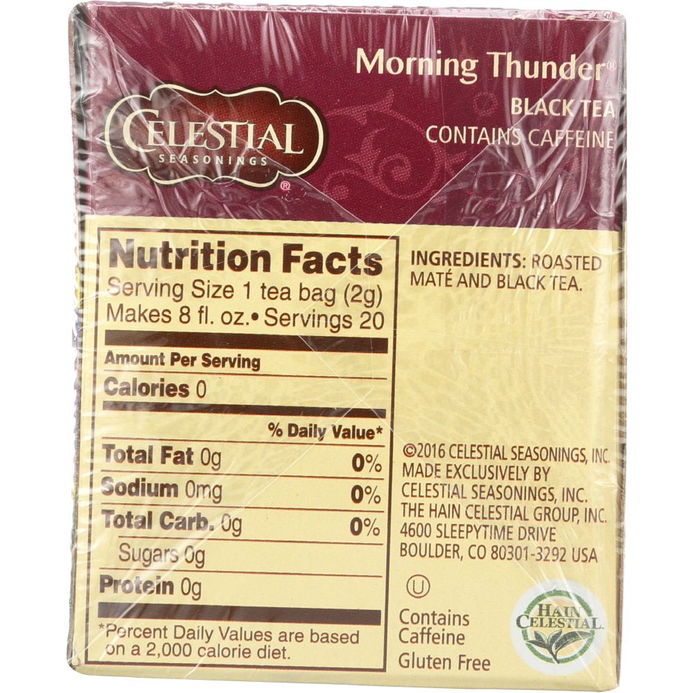 CELESTIAL SEASONINGS: Morning Thunder Contains Caffeine 20 Tea Bags, 1.4 oz