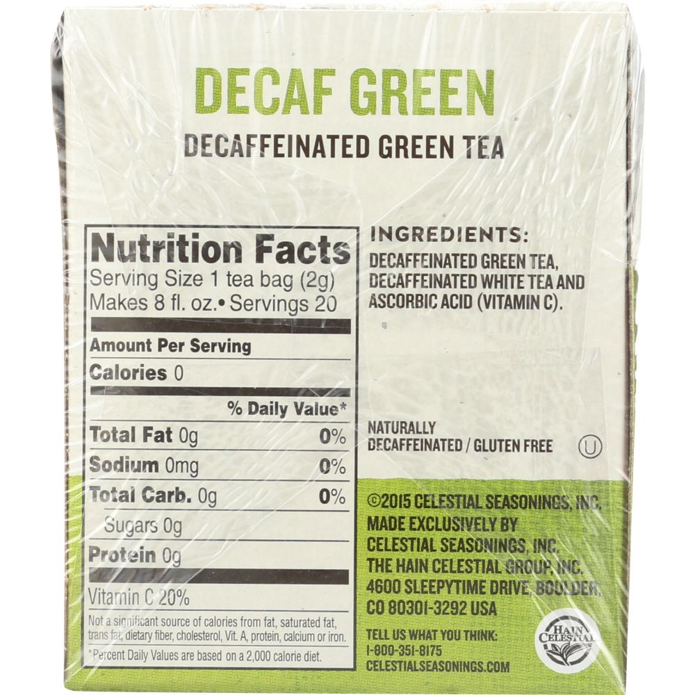 CELESTIAL SEASONINGS: Green Tea With White Tea Decaffeinated 20 Tea Bags,  1.2 oz