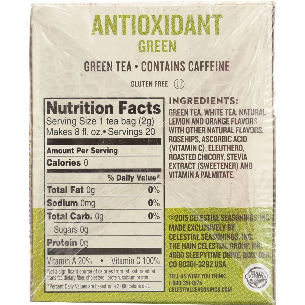 CELESTIAL SEASONINGS: Green Tea With White Tea Antioxidant Supplement 20 Tea Bags, 1.4 oz