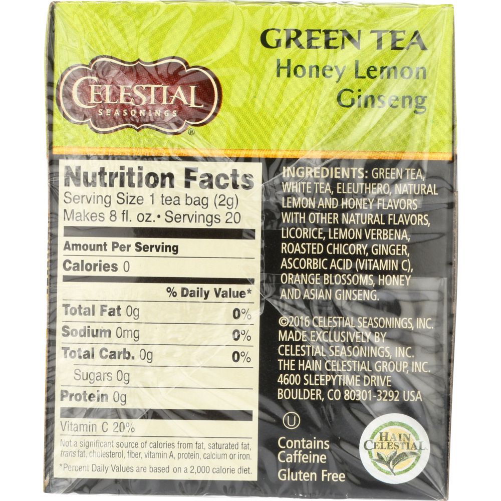 CELESTIAL SEASONINGS: Green Tea With White Tea Honey Lemon Ginseng 20 Tea Bags, 1.5 oz