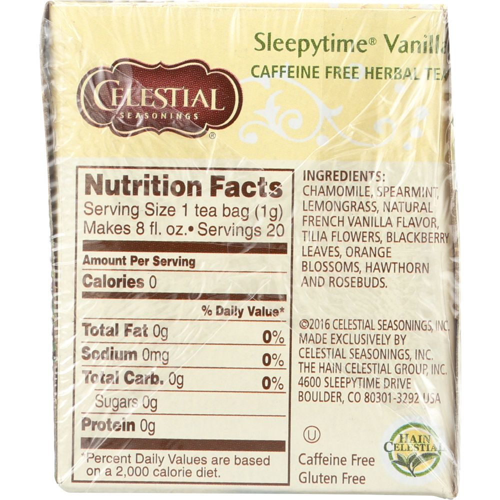 CELESTIAL SEASONINGS: Herbal Tea Sleepytime Vanilla Caffeine Free 20 Tea Bags, 1 oz