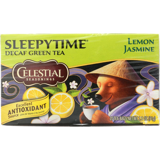 CELESTIAL SEASONINGS: Decaf Sleepytime Green Lemon Jasmine Tea 20 Tea Bags, 1.1 oz