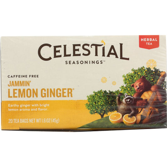 CELESTIAL SEASONINGS: Jammin' Lemon Ginger Herbal Tea Caffeine Free 20 Tea Bags, 1.6 oz