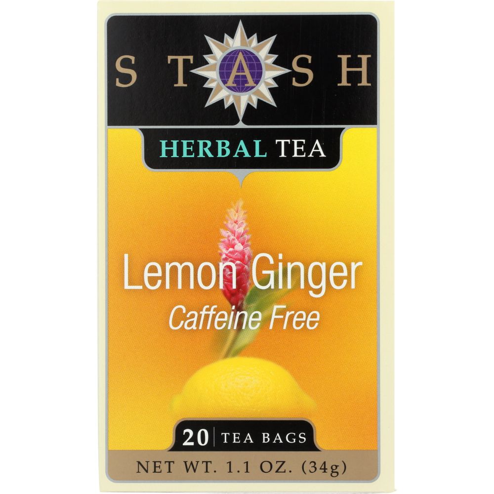 STASH TEA: Lemon Ginger Herbal Tea Caffeine Free 20 Tea Bags, 1.1 oz