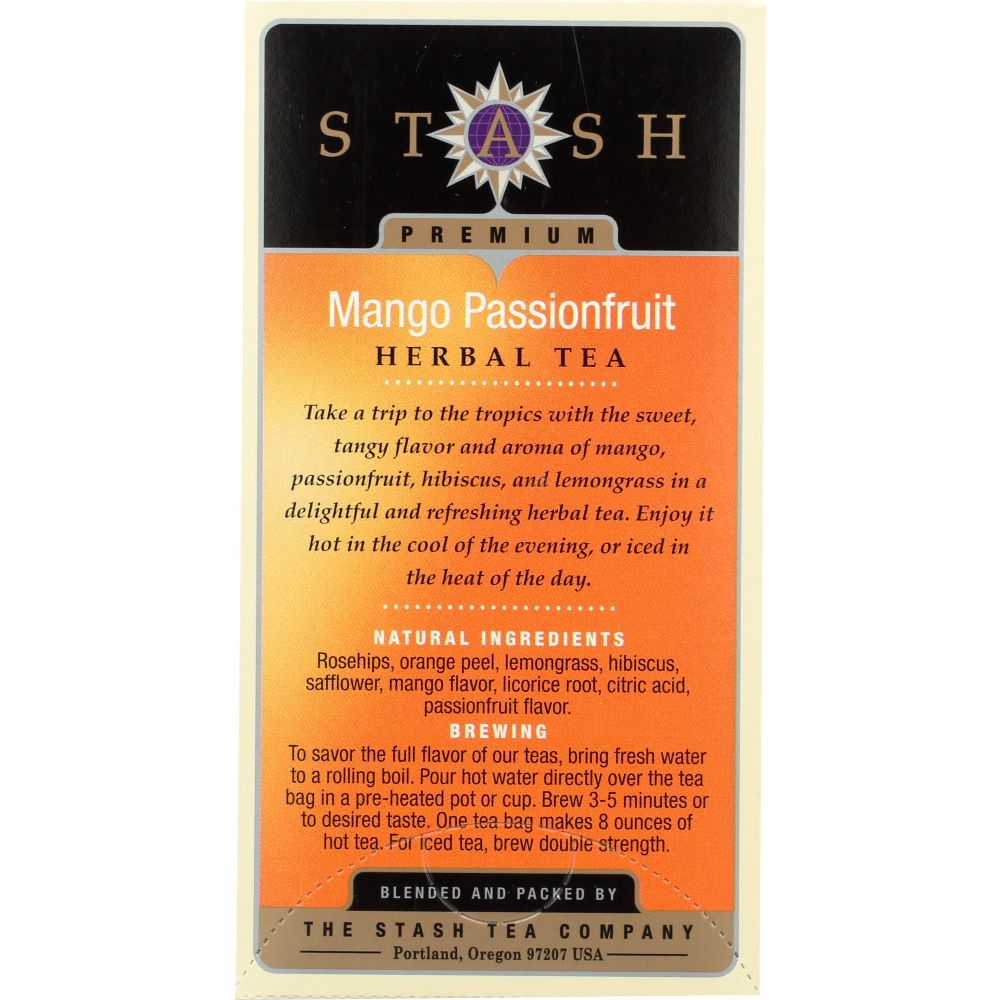 STASH TEA: Mango Passionfruit Herbal Tea Caffeine Free 20 Tea Bags, 1.3 oz