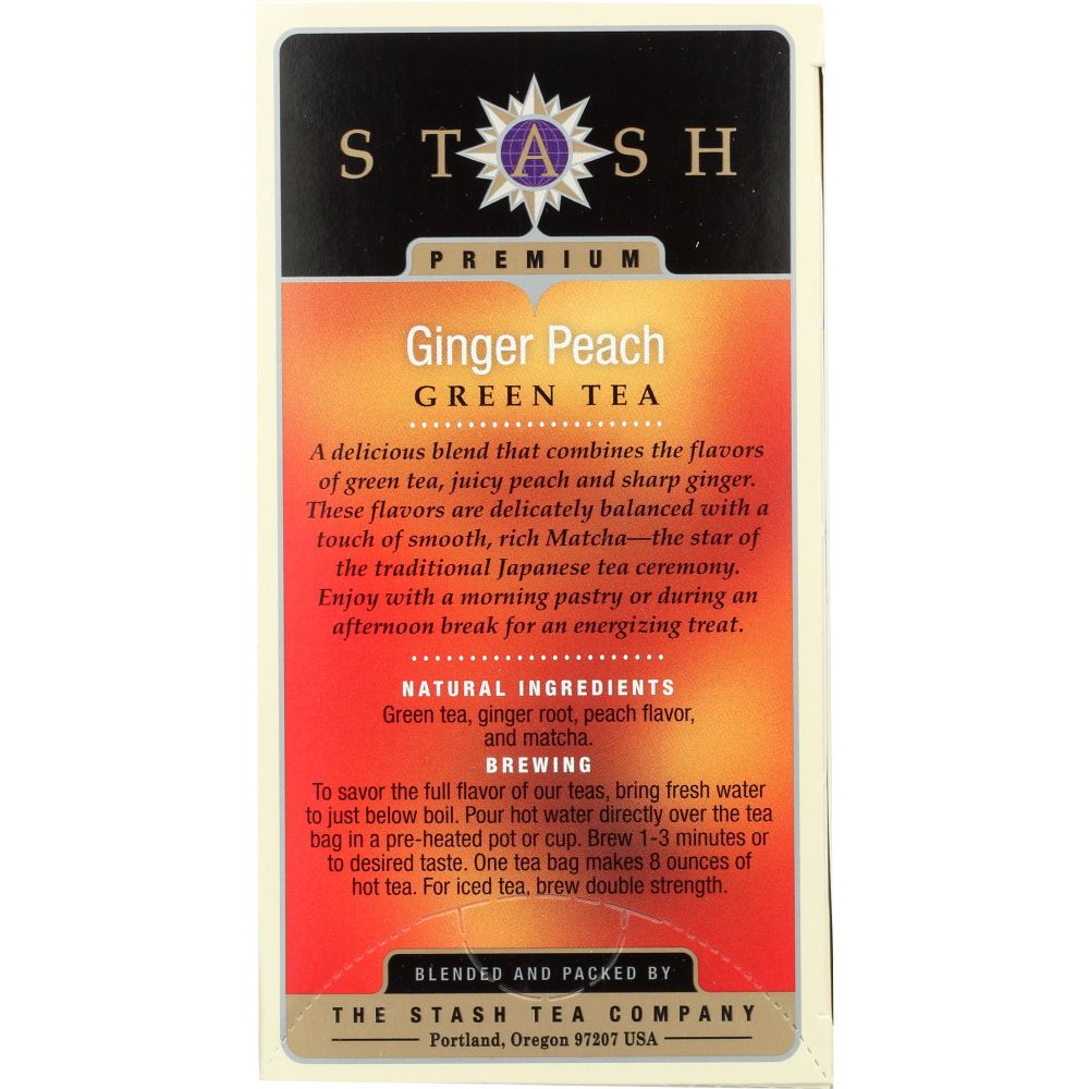 STASH TEA: Green Tea Ginger Peach with Matcha 18 Tea Bags, 1.2 Oz