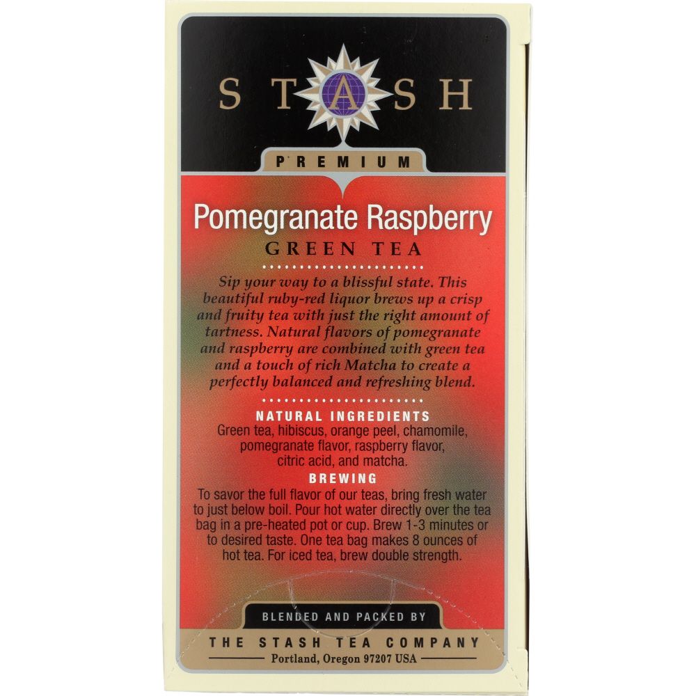 STASH TEA: Green Tea Pomegranate Raspberry with Matcha 18 Tea Bags, 1.2 Oz