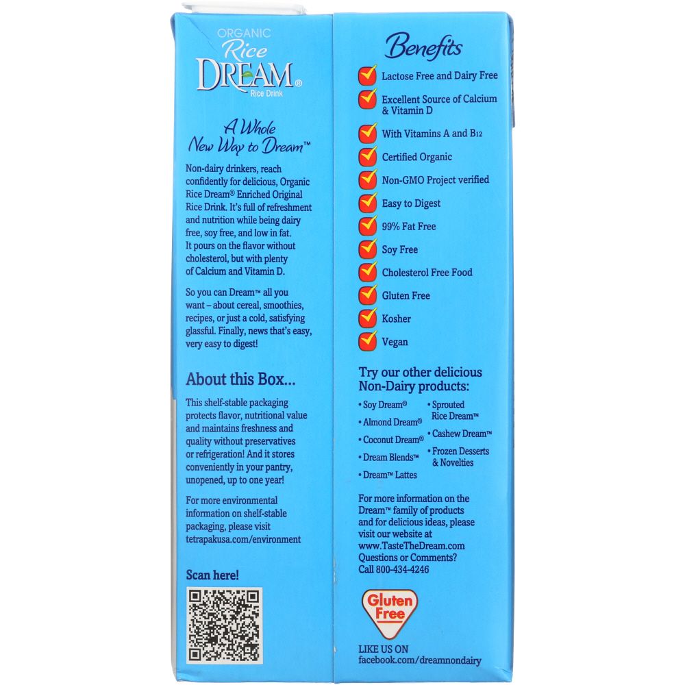 RICE DREAM: Organic Rice Drink Enriched Original, 64 Oz