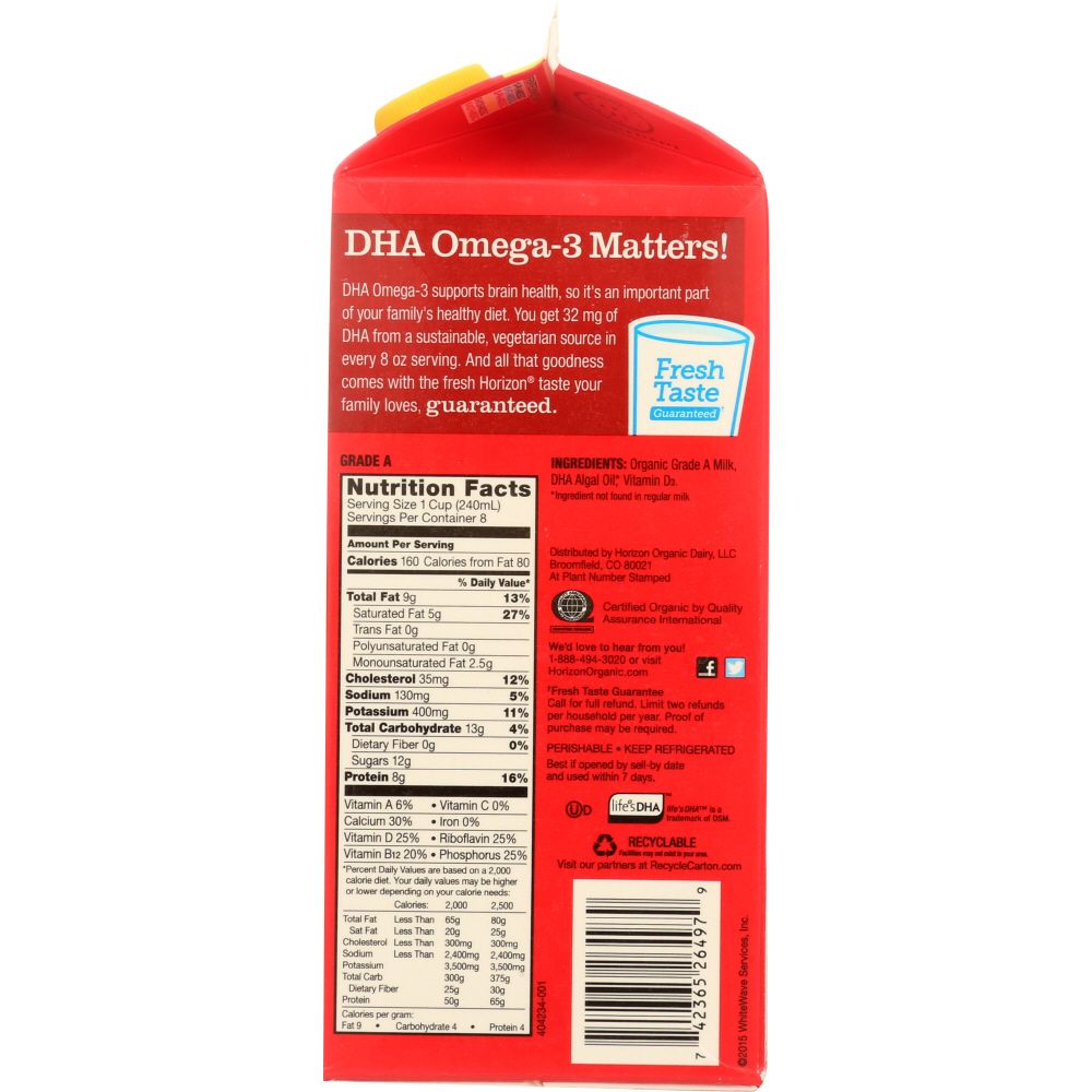 HORIZON: Organic Whole Milk with DHA Omega-3, 64 oz