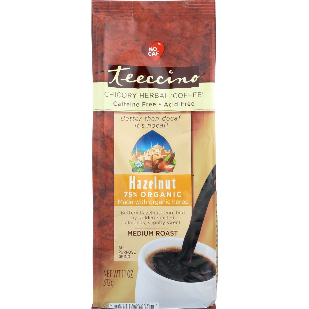 TEECCINO: Mediterranean Herbal Coffee Hazelnut Medium Roast Caffeine Free, 11 oz