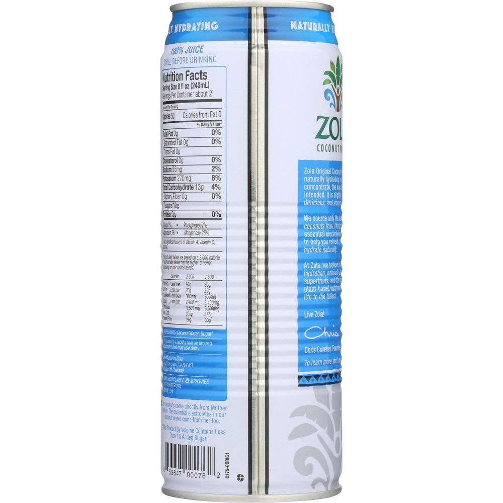 ZOLA: 100% Pure Coconut Water, 17.5 oz