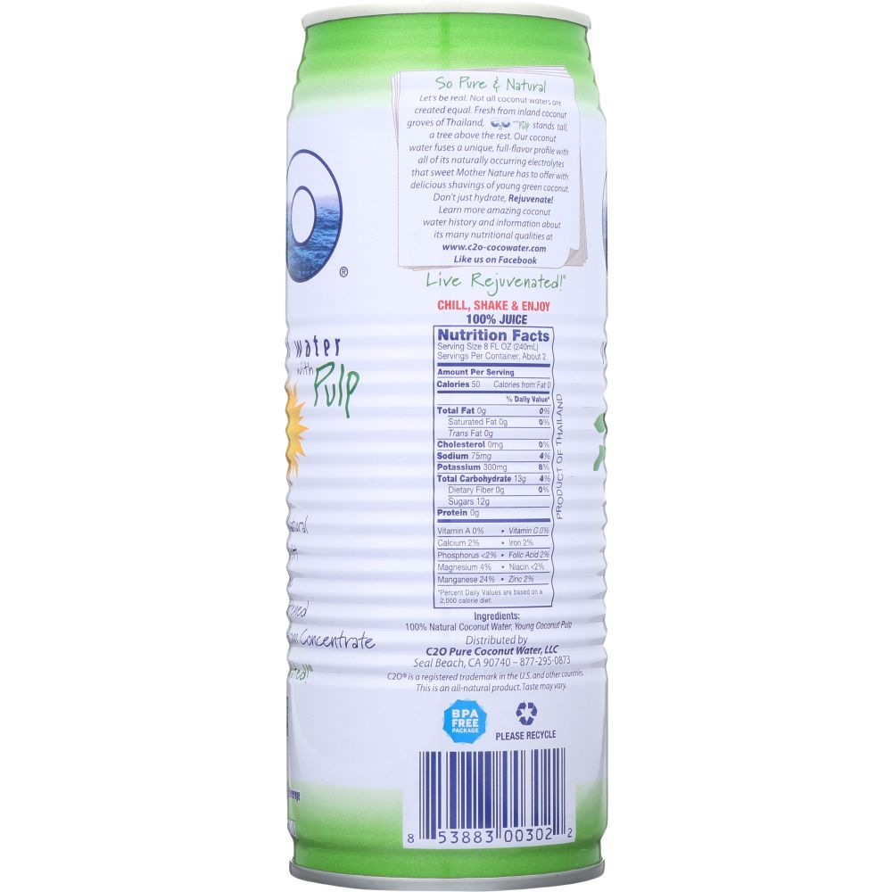 C2O: Pure Coconut Water With Pulp, 100%, 17.5 Oz