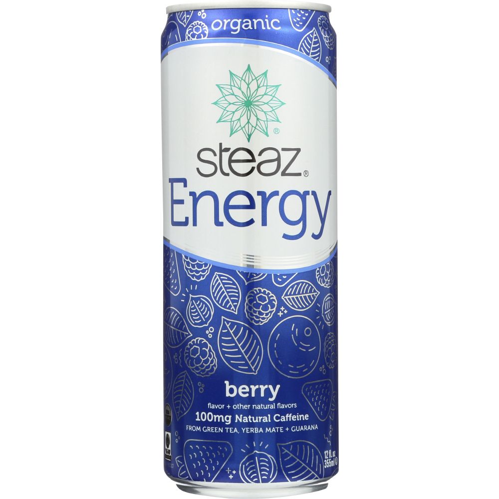 STEAZ: Green Tea Soda Organic Energy Drink Berry, 12 oz