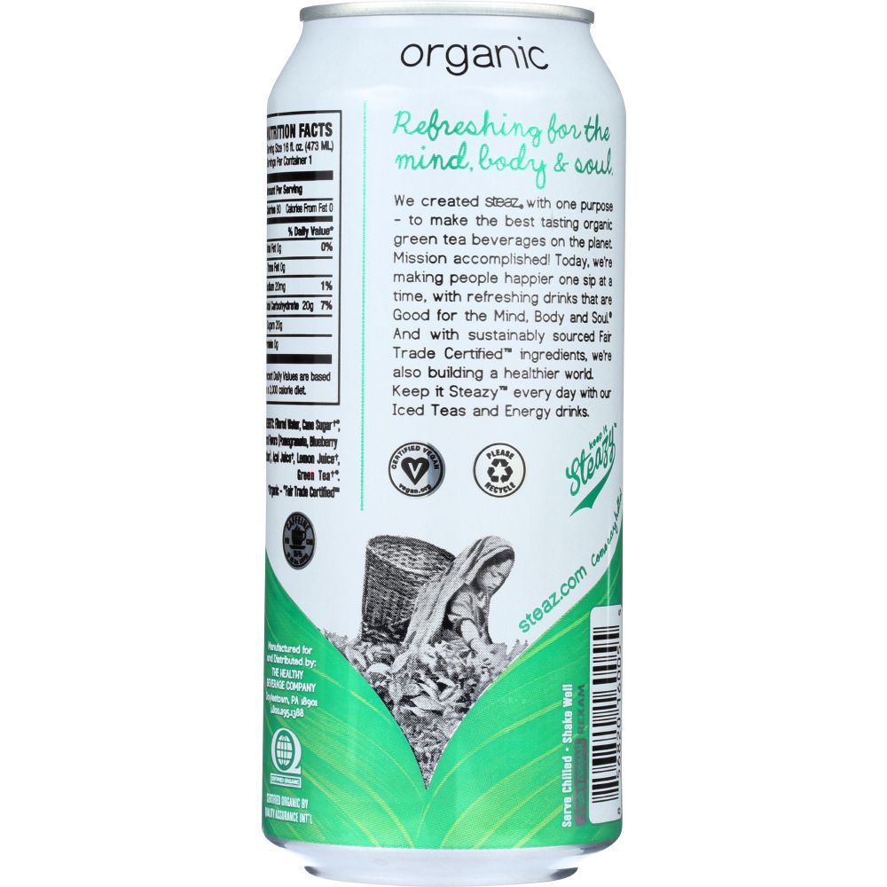 STEAZ: Organic Iced Green Tea Blueberry Pomegranate & Acai Lightly Sweetened, 16 oz