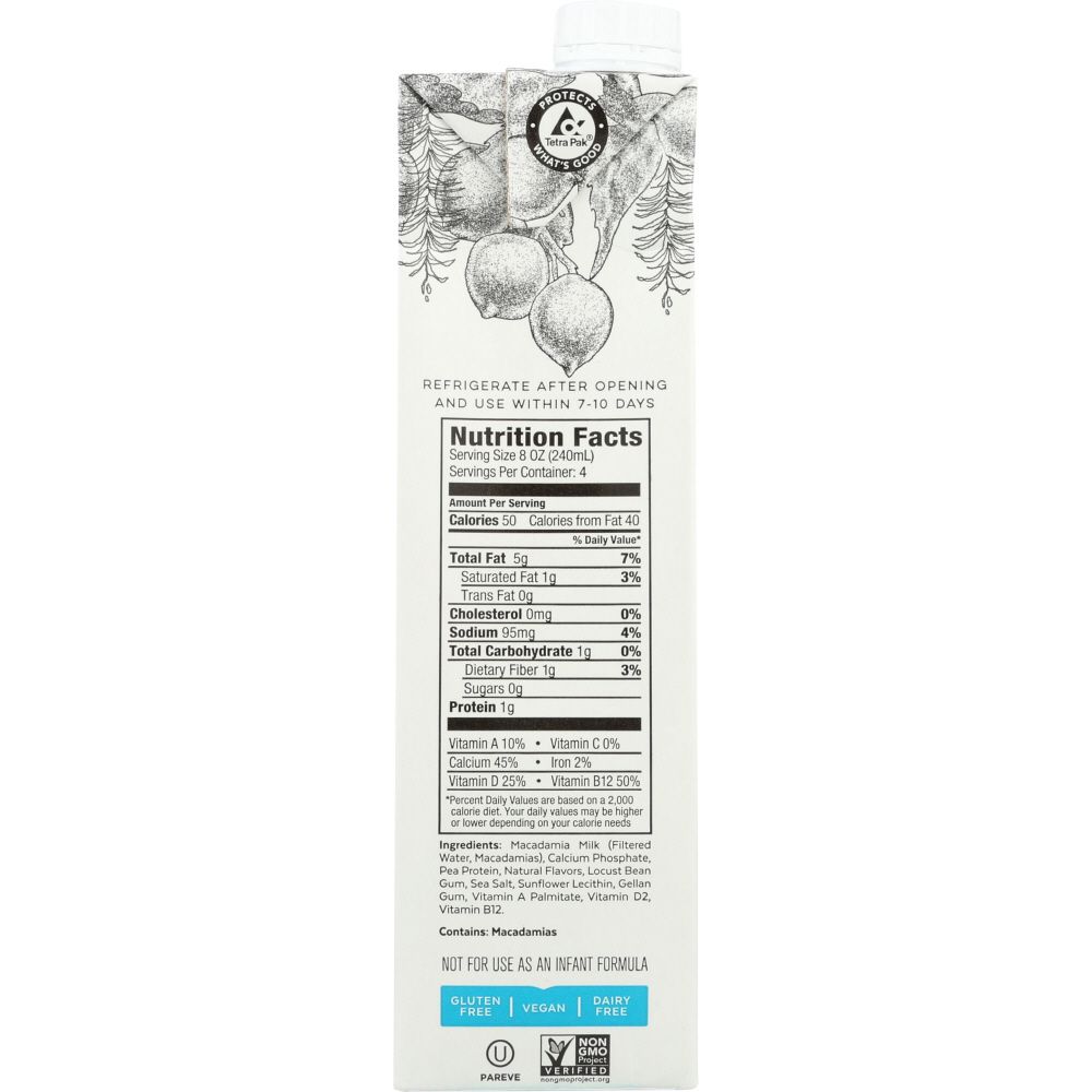 MILKADAMIA: Unsweetened Macadamia Milk, 32 fl oz