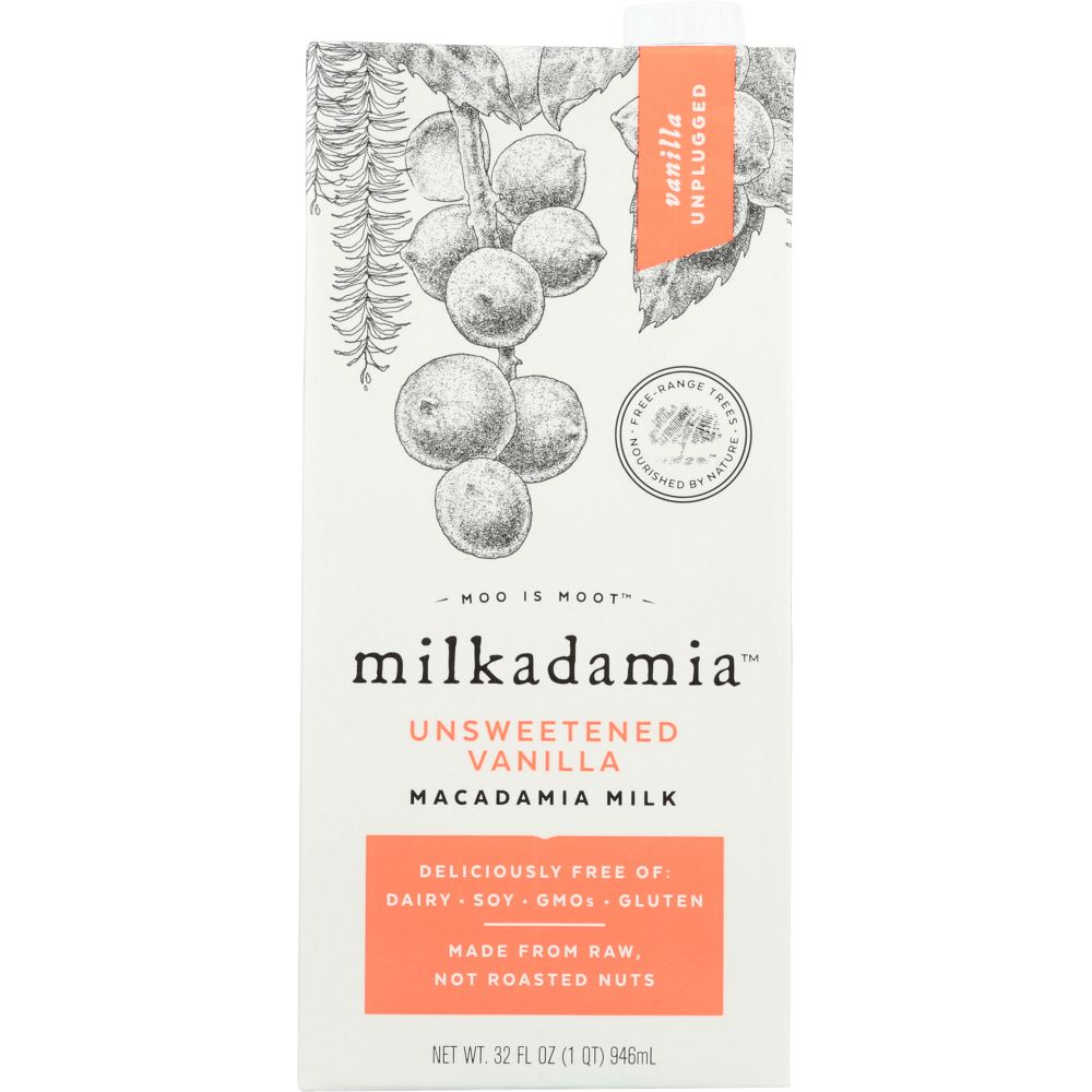 MILKADAMIA: Unsweetened Vanilla Macadamia Milk, 32 fl oz