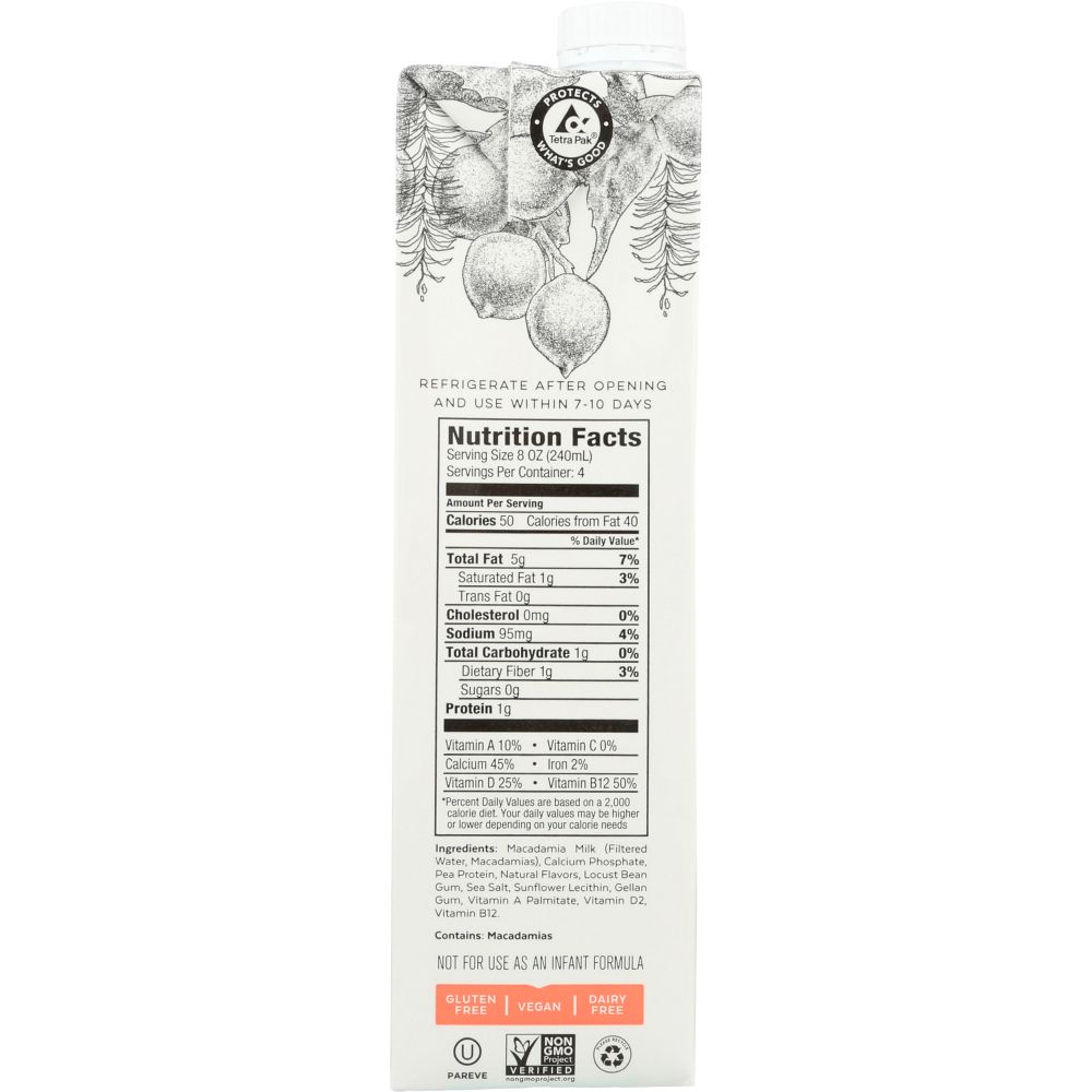 MILKADAMIA: Unsweetened Vanilla Macadamia Milk, 32 fl oz