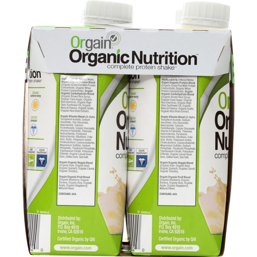 ORGAIN: Organic Nutritional Shake Sweet Vanilla Bean 4 count, 44 oz