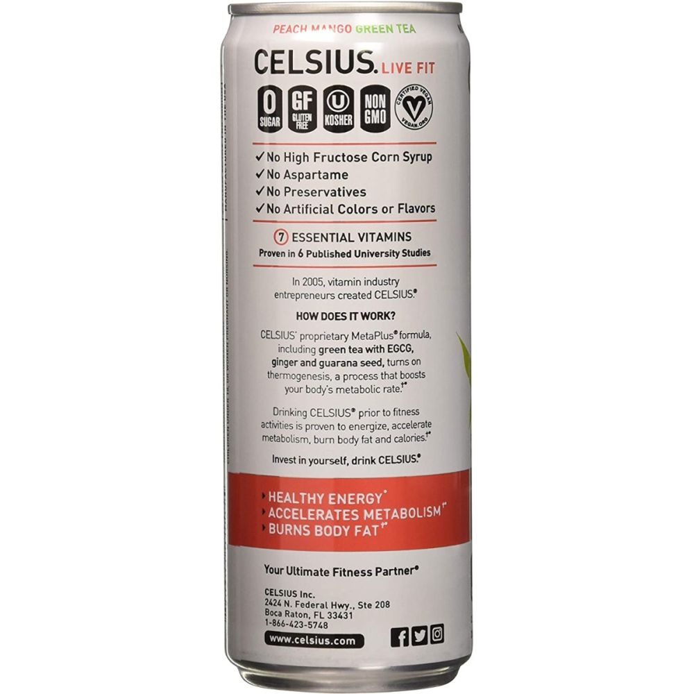 CELSIUS: Live Fit Peach Mango Green Tea, 12 oz