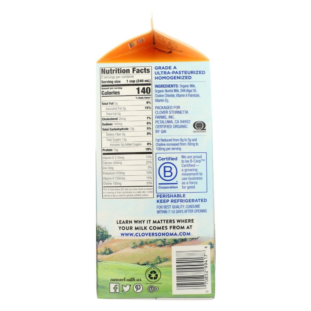 CLOVER SONOMA: Dha Omega 3 Organic 2 Percent Reduced Fat Milk, 64 fo