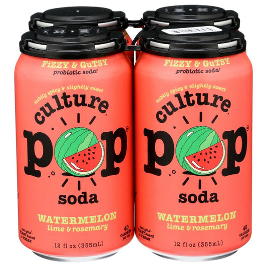 CULTURE POP: Soda Probiotic Watermelon 4Pk, 48 fo