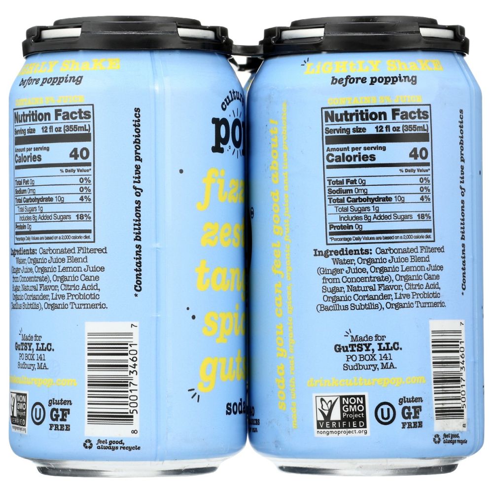 CULTURE POP: Soda Probiotic Ginger Lemon 4Pk, 48 fo